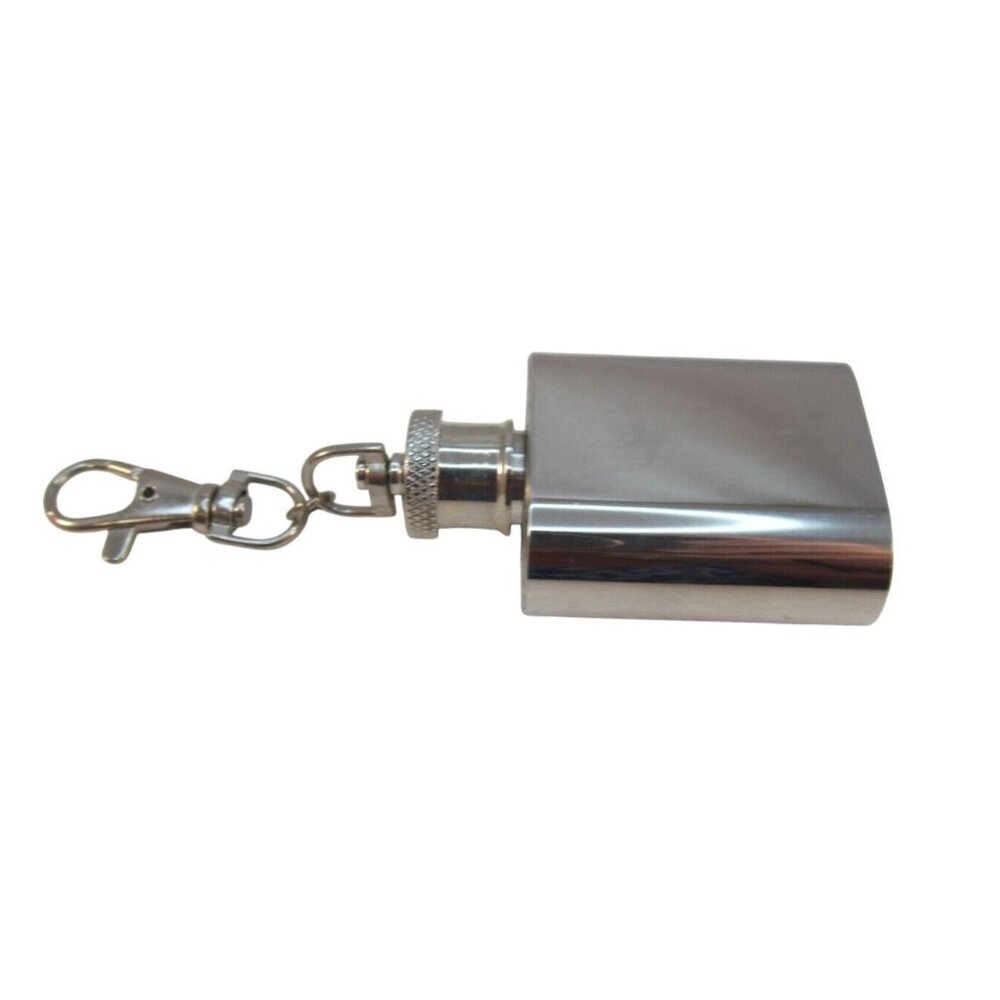 Miniature Stainless Steel Flask Keychain With Screw Cap & Lobster Clasp Clip